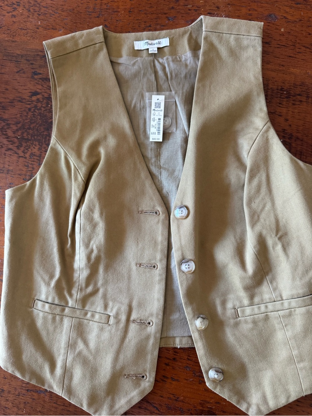Madewell Tan Cotton Blend Button Vest Size Small